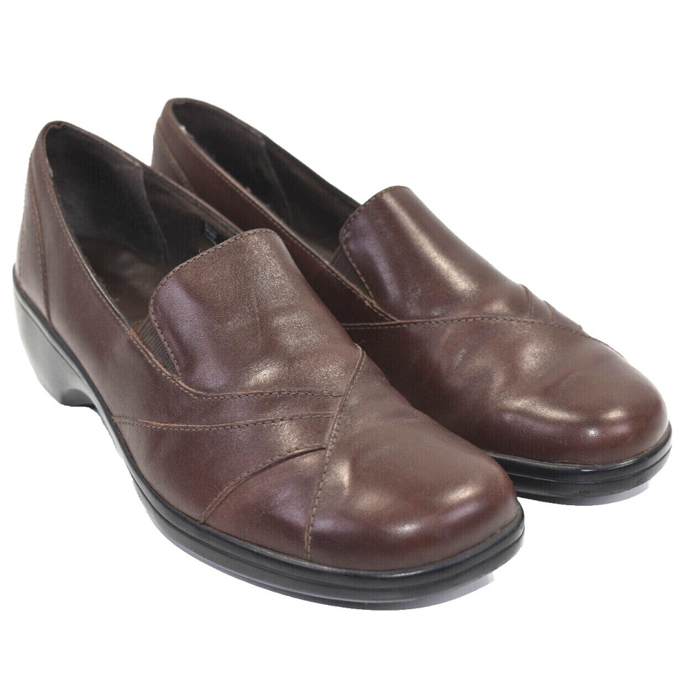 Clarks Women's Brown Leather‎ Wedge Comfort Slip On Loafers Shoes Sz 9.5 M